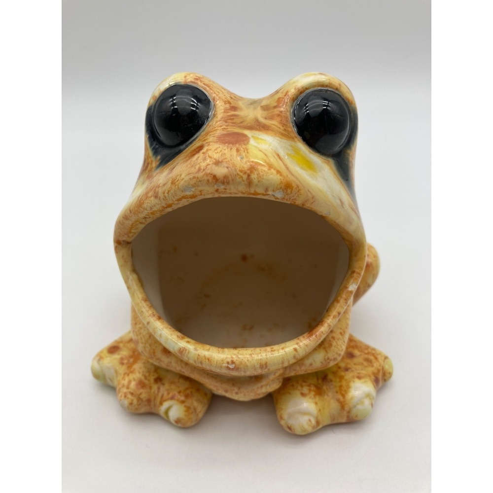 Vintage Hand Painted Ceramic Frog Open Mouth Sponge Scrubber Holder 1970s